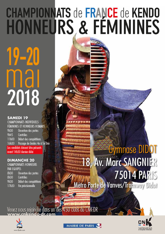 affiche championnats de france de kendo honneurs et féminines  2018